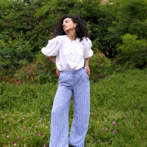 Pantalón Lineas Azul Lino