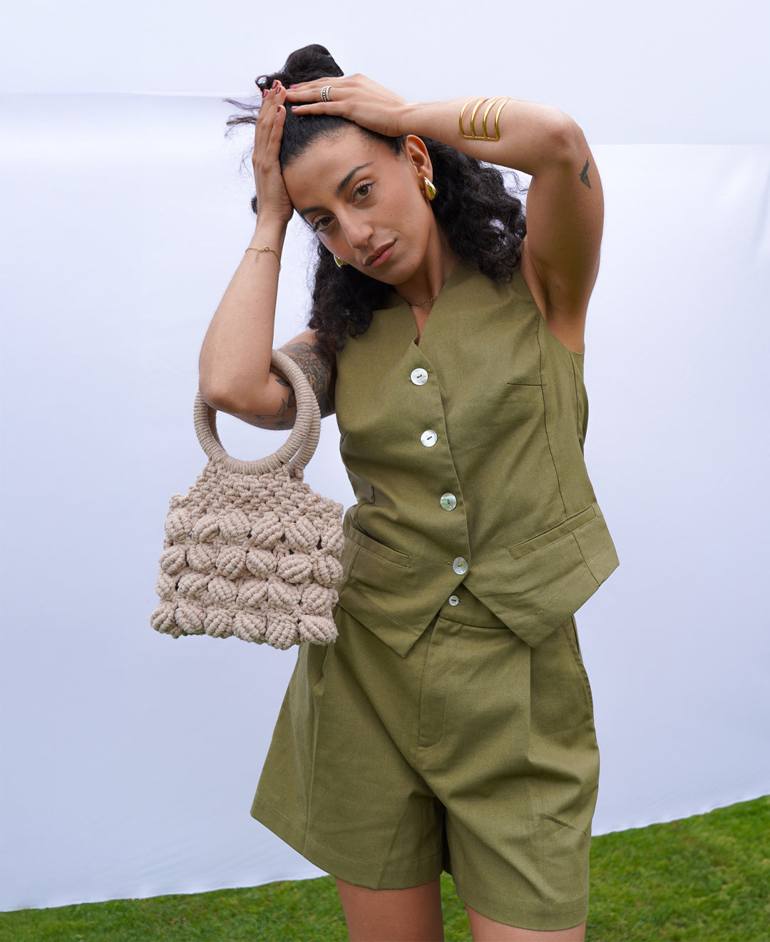 Vest Iky Sastrero Lino Verde Musgo - Imagen 3