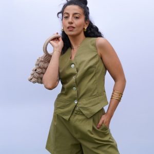 Short Iky Sastrero Lino Verde Musgo
