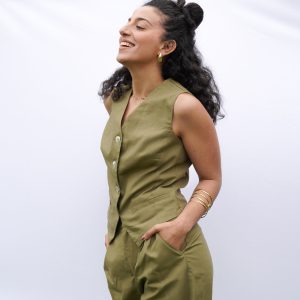 Vest Iky Sastrero Lino Verde Musgo