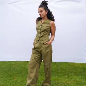 Pantalón Iky Sastrero Lino Verde Musgo